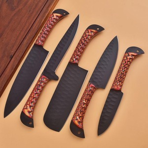 Handmade Carbon Steel Chef <b>Knife</b> <b>Set</b> | Black Powder Coat Wood+Resin Handle | 5-Piece <b>Sharp</b> Cooking <b>Knife</b> Collection - Product Image 4