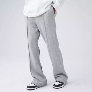 Flare Pants Men Solid Color Mid Waist Elastic Waist Loose Fit Full Length Casual Black Logo On Right Leg - Product Image 2