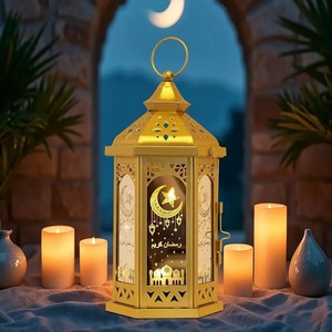 Lanterne LED dorée Ramadan Kareem, Eid Mubarak, lumière de bougie suspendue islamique, décoration de fête, lampe de table, cadeau - Product Image 1