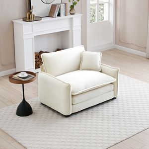 Divano singolo in velluto a coste beige con cuscino singolo, comodo per diverse occasioni - per soggiorno e camera da letto - Product Image 1