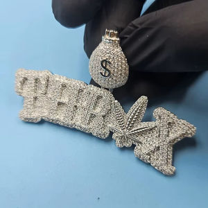 Pendentif personnalisé en moissanite motif sac d'argent, lettre et feuille, de luxe, style Hip Hop, pour bijoux fins en argent sterling 925, pendentifs et breloques - Product Image 1