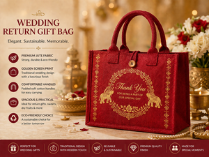 Red Laminated Jute <b>Wedding</b> Return <b>Gift</b> <b>Bag</b> With Golden Print Button Closure Eco Friendly Custom Logo Wholesale Tote - Product Image 3