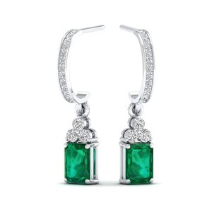 REYES Wholesale Price 14K Solid <b>Gold</b> Diamond Dangle Drop <b>Earrings</b> <b>Emerald</b> Cut 2.62 Carat <b>Emerald</b> Gemstone Fine Jewelry For Women - Product Image 1