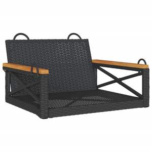 Banc à bascule en bois d'acacia massif avec structure en acier thermolaqué et rotin PE noir pour usage extérieur - Product Image 2