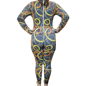 Combinaison moulante sexy à motif chaîne pour femme, col montant, manches longues, extensible, coupe ajustée, tenue une pièce - Fournisseur - Product Image 4