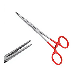 คีมหนีบห้ามเลือด Kelly Hemostat Forceps ขนาด 5.5 นิ้ว แบบตรง สีแดง เครื่องมือผ่าตัด เกรดเยอรมัน ผลิตจากเหล็กกล้าไร้สนิม พร้อมระบบล็อค - Product Image 1