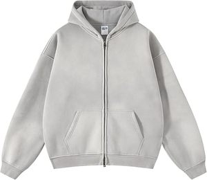 High Quality 360GSM 450GSM Cotton French Terry Fleece Mix Mineral Wash Full Zipper Sweatshirt Oversized Drop Shoulder hoodies - Product Image 3