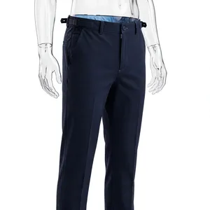Pantalon décontracté pour homme en toile bleu foncé, séchage rapide, léger, taille élastique, coupe droite, taille mi-haute, coupe ajustée - Product Image 4