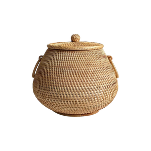 Panier de rangement ovale en rotin naturel fait main avec poignée – Boîte de rangement pour thé, écologique, design vintage et flexible, organiseur de rangement pour la maison - Product Image 1