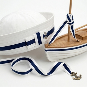 ริบบิ้นโกรเกรนสีขาวลายทางกลางสีกรมท่าขนาด 25 มม. 1 นิ้ว ขายส่ง สำหรับทำโบว์ดอกไม้ งานเย็บปักถักร้อย ของตกแต่งงานปาร์ตี้ ของขวัญ และงานประดับตกแต่ง - Product Image 3