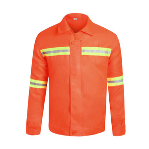 Unisex Orange Breathable Cotton High Visibility Workwear <b>Jacket</b> and Pants Set with Reflective Stripes for Safety Use - Product Image 2
