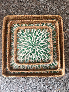 Panier de rangement moderne en rotin naturel pour cuisine, motif feuille verte, écologique, empilable, décoration d'intérieur - Product Image 6