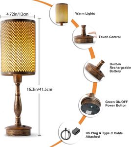 Lampe de table vintage rechargeable avec variateur tactile, fonctionnant sur batterie, petite lampe de chevet LED, bronze antique, pour la maison et les restaurants - Product Image 3