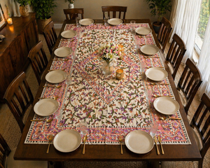 Ensemble de sets de table élégants en coton blanc imprimé au bloc Butti rose, qualité export, décoration de salle à manger, chef-d'œuvre fait main - Product Image 3