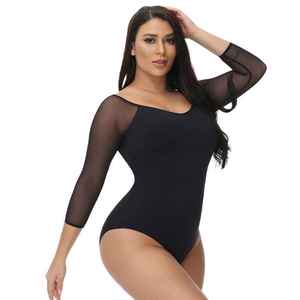 Custom Seamless Shaping Thong <b>Bodysuit</b> Women Elegant Crew Neck Canvas Solid Activewear Streetwear Skinny Fit Long Sleeve - Product Image 3