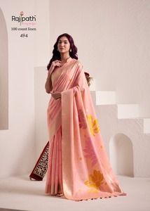 Sari Étnico de Lino de 100 Hilos, Largo hasta el Suelo, con Estampado Floral Verde, Tela Antiarrugas, Drapeado, con Blusa de Manga Corta para Uso Diario - Product Image 4