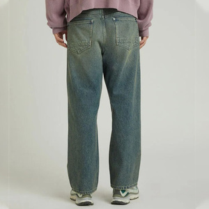 Jeans de Mezclilla Lavada para Hombre, Corte Recto, Cintura Alta, Ajuste Holgado, Tejido de Algodón, Color Sólido, Estilo Casual Otoñal - Product Image 4
