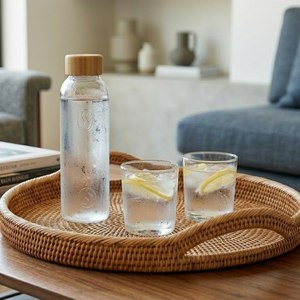 Bandeja Redonda de Mimbre Hecha a Mano con Asas para Fácil Transporte, Cesta Decorativa de Almacenamiento para Salas de Estar, Cocinas y Baños - Product Image 2
