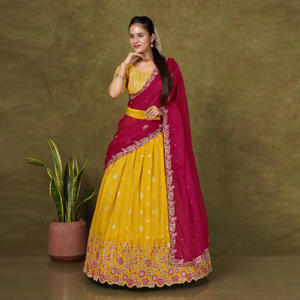 Banarasi Silk Lehenga Choli with Rich Zari Weaving Embroidered Border Festive <b>Bridal</b> Party Wear Ethnic <b>Skirt</b> Set - Product Image 2