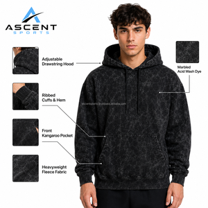 Sweat-shirts à capuche délavés pour hommes, style streetwear, 100% coton molletonné, décontractés, avec poche avant, coupe oversize, sweat à capuche délavé - Product Image 2
