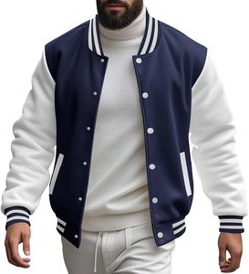 เสื้อแจ็คเก็ต Letterman Varsity สไตล์คลาสสิกสำหรับผู้ชาย พร้อมปักลายแบรนด์ทีมตามสั่ง แขนเสื้อตัดสี ปลายแขนเสื้อแบบริบ - Product Image 4