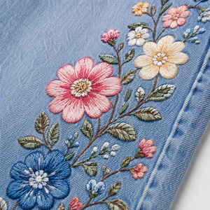Women's Mid Embroidered Wide Leg Jeans Floral Denim Pants <b>Light</b> Stretch Eco-Friendly Casual Streetwear Fashion Denim <b>Trousers</b> - Product Image 5