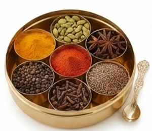 Boîte à épices ronde élégante en laiton avec 6 compartiments, design antique, anti-poussière, support de rangement pour la cuisine - Product Image 3