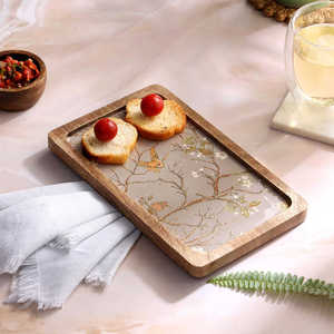 Plateau de service en bois rectangulaire à motif floral, vaisselle et assiettes pour les fêtes, style unique, dernier design, nouvelle arrivée, Ramadan, Eid, table - Product Image 6