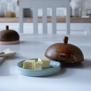 Contenedor compacto para mantequilla con tapa plana, forma minimalista, acabado esmaltado moteado, elegante soporte para untar en la encimera de la cocina - Product Image 6