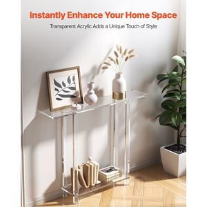 Consolle Moderna Rettangolare in Acrilico con 2 Ripiani, Scrivania Laterale Stretta e Vano Portaoggetti Sottostante Trasparente per Ingresso - Product Image 2