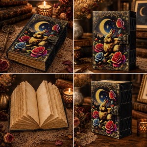 Diario de Cuero Gótico de Conejo de 400 Páginas, Cuaderno Grimoire Floral Acuarela con Borde Deshilachado, Cierre de Candado Vintage Multicolor, Regalo - Product Image 2