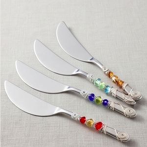 Butter and Cheese Knives Silverware Cutlery Flatware Set With Stylish Colourful <b>Beaded</b> Handle Ideal For Catering And Events Use - Product Image 1