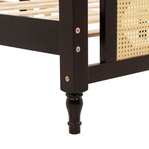 Lit en bois de pin Queen avec tête et pied de lit en rotin, plateforme centrale rehaussée, couleur expresso - Product Image 4