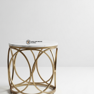 Luxury Round White <b>Marble</b> <b>Top</b> Stool with Gold Stainless Steel Base Modern Decorative <b>Side</b> <b>Table</b> Premium Metal Pedestal for Hotel - Product Image 2
