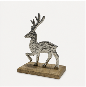 Statue de renne artisanale en aluminium avec support en bois de manguier, centre de table festif de luxe pour la décoration de bureau et de salon - Product Image 5