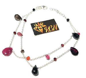 Multi Gemstone Layered Bracelet, 925 Sterling <b>Silver</b>, Natural Ruby Garnet Smoky Quartz Charm Bracelet Adjustable Bracelets - Product Image 1