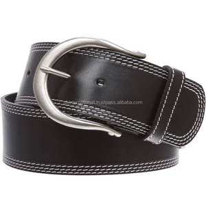 Ceinture décontractée en cuir pour homme, large, avec triple couture et boucle en laiton mat argenté de haute qualité, ceinture décontractée unisexe - Product Image 6