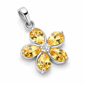 จี้ดอกซิทรินธรรมชาติ 100% หินประดับเงินแท้ชุบโรเดียม ดีไซน์เรียบง่าย โทแพซสีเหลืองธรรมชาติ - Product Image 3