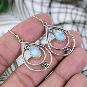 Handmade Pear Larimar <b>Dangle</b> <b>Earrings</b> 925 Sterling <b>Silver</b> Gemstone Jewelry for Women Anniversary Party Gift Wholesale - Product Image 2