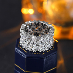 Iced Out Moissanite Diamond <b>Ring</b> 925 <b>Silver</b> Wide Band Baguette Round Cut Luxury <b>Statement</b> <b>Ring</b> - Product Image 1