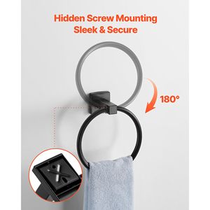 Set di Accessori per Bagno in Acciaio Inox Nero Opaco, 4 Pezzi, Portasciugamani da 24 Pollici con Anello Portasciugamani e Gancio per Accappatoio, Accessori di Qualità - Product Image 4