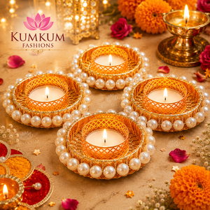 Support de bougie chauffe-plat en perles fait main indien, idéal pour Diwali, mariages, temples, Ganesha, décoration festive, cadeaux de remerciement et faveurs. - Product Image 3
