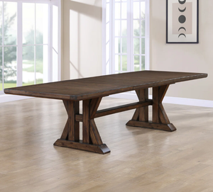 Modern Rustic Style Rectangle Shaped Pedestal Solid Acacia <b>Wooden</b> Base With Tapered Tabletop Natural <b>Water</b> Based Finish Dining - Product Image 2