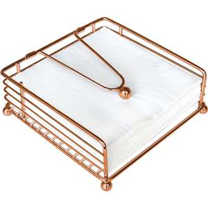 Porte-serviettes carré en métal or rose avec distributeur de fil et pieds à boules - Product Image 6