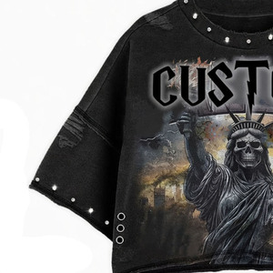 เสื้อยืด Glory Custom Acid Wash แต่งลายเพชร 100% ผ้าฝ้ายเนื้อนุ่ม ระบายอากาศได้ดี ดีไซน์กราฟิกวินเทจสุดเทรนดี้ สำหรับทุกเพศ - Product Image 4