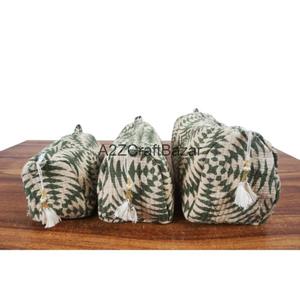 Lot de 3 trousses de toilette matelassées en coton faites à la main avec fermeture éclair, imperméables et réutilisables, tailles moyenne et petite - Product Image 2