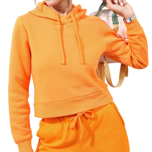 Service OEM en gros – Nouveaux sweats à capuche courts pour femmes, style streetwear décontracté, épaules tombantes, respirants et écologiques - Product Image 5