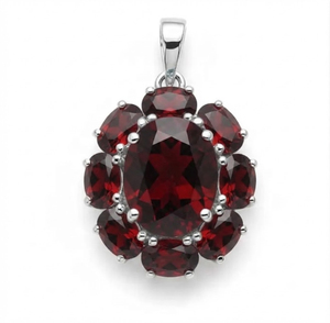 Pendentif Fleur en Pierre Naturelle Grenat pour Femme Rhaya Jewels, en Argent Sterling Plaqué Rhodium, Cadeau Ethnique, Design Floral - Product Image 1