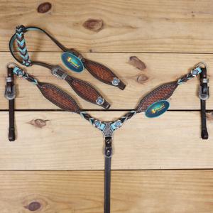 Ensemble de têtière et de collier de poitrail en cuir de style western, couleur assortie, pour l'équitation, prix de gros, directement de l'usine - Product Image 1