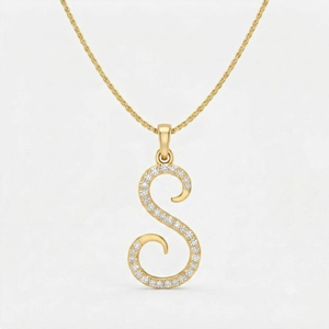 Collier pendentif lettre S en or jaune avec diamant de laboratoire taille brillant, style tendance, unisexe, pour usage quotidien, or 18 carats, certifié IGI - Product Image 1